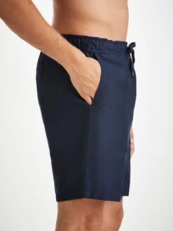 Men's Shorts Sydney 2 Linen Navy -Derek Rose Shop mens shorts sydney 2 linen navy ppocket