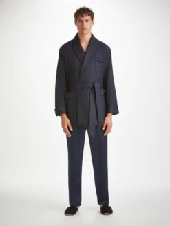 Men's Smoking Jacket Westminster 2 Wool Navy -Derek Rose Shop mens smoking jacket westminster 2 wool navy front