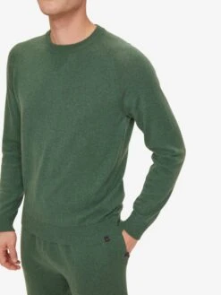 Men's Sweater Finley Cashmere Green -Derek Rose Shop mens sweater finley cashmere green body close up