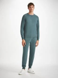Men's Sweater Finley Cashmere Teal 9 Men's Sweater Finley Cashmere Teal -Derek Rose Shop mens sweater finley cashmere teal front
