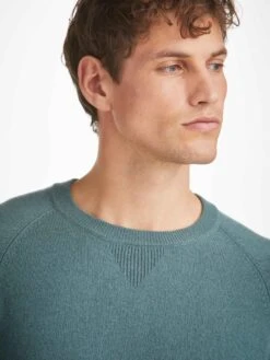 Men's Sweater Finley Cashmere Teal 11 Men's Sweater Finley Cashmere Teal -Derek Rose Shop mens sweater finley cashmere teal neckline