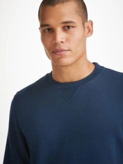 Men's Sweatshirt Quinn Cotton Modal Navy -Derek Rose Shop mens sweatshirt quinn cotton modal navy neck