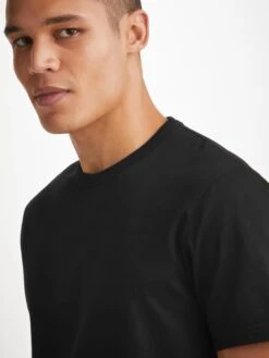 Men's T-Shirt Barny Pima Cotton Black -Derek Rose Shop mens t shirt barny pima cotton black neck