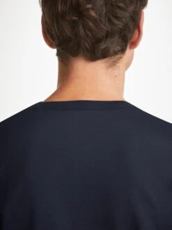 Men's T-Shirt Barny Pima Cotton Navy -Derek Rose Shop mens t shirt barny pima cotton navy back neck