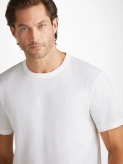 Men's T-Shirt Barny Pima Cotton White -Derek Rose Shop mens t shirt barny pima cotton white neck