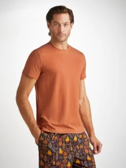 Men's T-Shirt Basel Micro Modal Stretch Terracotta -Derek Rose Shop mens t shirt basel micro modal stretch orange 1 creative