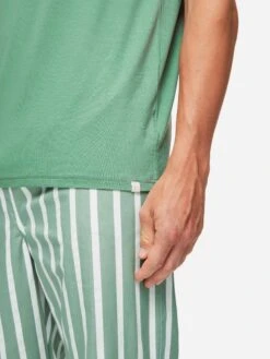 Men's T-Shirt Basel Micro Modal Stretch Sage Green -Derek Rose Shop mens t shirt basel micro modal stretch sage green hemline close up