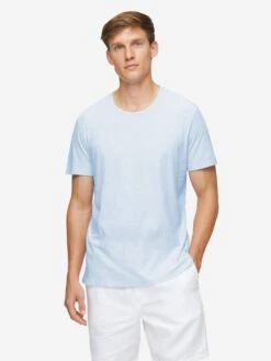 Men's T-Shirt Reece Cotton Blue -Derek Rose Shop mens t shirt reece cotton blue front