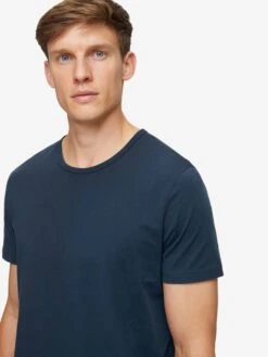 Men's T-Shirt Riley Pima Cotton Navy 13 Men's T-Shirt Riley Pima Cotton Navy -Derek Rose Shop mens t shirt riley pima cotton navy collar