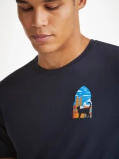 Men's T-Shirt Ripley 18 Pima Cotton Navy 11 Men's T-Shirt Ripley 18 Pima Cotton Navy -Derek Rose Shop mens t shirt ripley 18 pima cotton navy motif