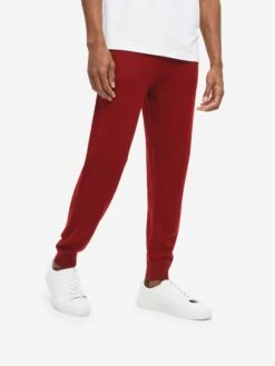 Men's Track Pants Finley Cashmere Deep Red -Derek Rose Shop mens track pants finley 10 cashmere red front close up 2