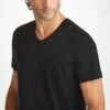 Men's V-Neck T-Shirt Basel Micro Modal Stretch Black -Derek Rose Shop mens v neck t shirt basel micro modal stretch black neckline