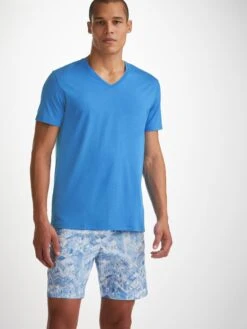 Men's V-Neck T-Shirt Basel Micro Modal Stretch Azure Blue