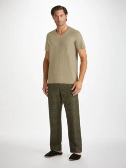 Men's V-Neck T-Shirt Basel Micro Modal Stretch Khaki -Derek Rose Shop mens v neck t shirt basel micro modal stretch khaki front