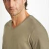 Men's V-Neck T-Shirt Basel Micro Modal Stretch Khaki -Derek Rose Shop mens v neck t shirt basel micro modal stretch khaki neckline