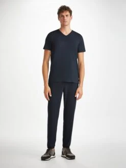 Men's V-Neck T-Shirt Basel Micro Modal Stretch Navy 11 Men's V-Neck T-Shirt Basel Micro Modal Stretch Navy -Derek Rose Shop mens v neck t shirt basel micro modal stretch navy front