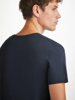 Men's V-Neck T-Shirt Basel Micro Modal Stretch Navy 13 Men's V-Neck T-Shirt Basel Micro Modal Stretch Navy -Derek Rose Shop mens v neck t shirt basel micro modal stretch navy shoulder