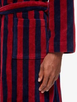 Men's Bathrobe Aston 32 Terry Cotton Red -Derek Rose Shop mens bathrobe aston 32 terry cotton multi pocket