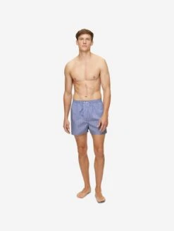 Men's Classic Fit Boxers Felsted 3 Cotton Blue -Derek Rose Shop mens classic fit boxers felsted 3 cotton blue front