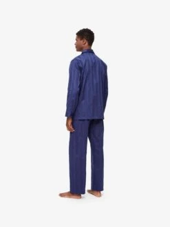 Men's Classic Fit Pyjamas Lingfield Cotton Navy -Derek Rose Shop mens classic fit pyjamas lingfield cotton satin navy back