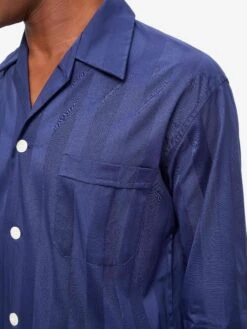 Men's Classic Fit Pyjamas Lingfield Cotton Navy -Derek Rose Shop mens classic fit pyjamas lingfield cotton satin navy collar