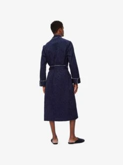 Men's Dressing Gown Royal 40 Cotton Navy -Derek Rose Shop mens dressing gown royal 40 cotton satin navy back