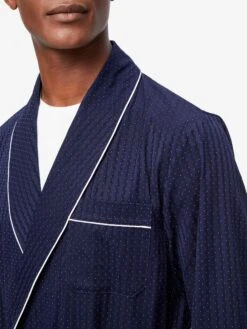 Men's Dressing Gown Royal 40 Cotton Navy -Derek Rose Shop mens dressing gown royal 40 cotton satin navy collar