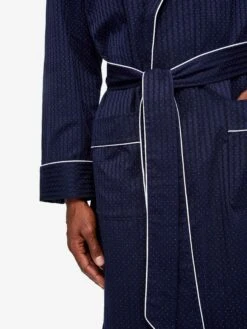 Men's Dressing Gown Royal 40 Cotton Navy -Derek Rose Shop mens dressing gown royal 40 cotton satin navy tie