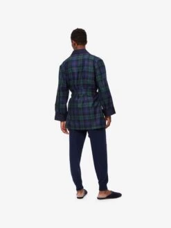 Men's Smoking Jacket Tartan Wool Black Watch Navy -Derek Rose Shop mens smoking jacket tartan wool black watch navy back