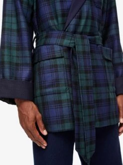 Men's Smoking Jacket Tartan Wool Black Watch Navy -Derek Rose Shop mens smoking jacket tartan wool black watch navy tie
