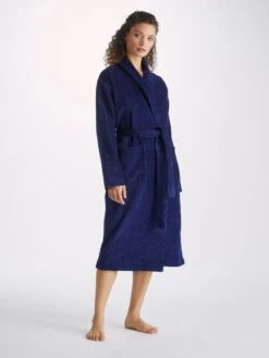 Women's Bathrobe Triton 10 Terry Cotton Navy 11 Women's Bathrobe Triton 10 Terry Cotton Navy -Derek Rose Shop womens bathrobe triton 10 terry cotton navy front f5cfd398 3db7 46c9 96cc cf8183a3d326