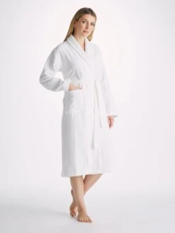 Women's Bathrobe Triton 10 Terry Cotton White -Derek Rose Shop womens bathrobe triton 10 terry cotton white front 6aef55e8 a7c9 497c 9129 ffb1faa54269