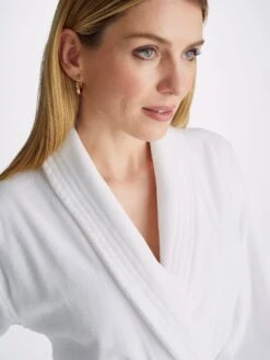 Women's Bathrobe Triton 10 Terry Cotton White -Derek Rose Shop womens bathrobe triton 10 terry cotton white neckline