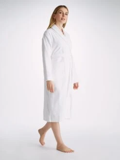 Women's Bathrobe Triton 10 Terry Cotton White -Derek Rose Shop womens bathrobe triton 10 terry cotton white side