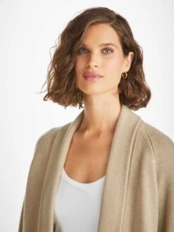 Women's Cardigan Nina Cashmere Fawn -Derek Rose Shop womens cardigan nina cashmere fawn collar