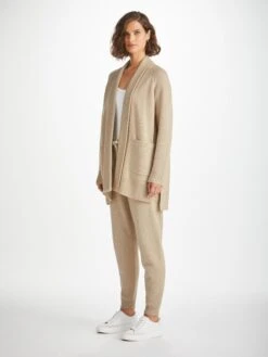 Women's Cardigan Nina Cashmere Fawn -Derek Rose Shop womens cardigan nina cashmere fawn front