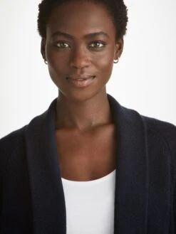 Women's Cardigan Nina Cashmere Navy 14 Women's Cardigan Nina Cashmere Navy -Derek Rose Shop womens cardigan nina cashmere navy 1 neck