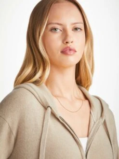 Women's Hoodie Daphne Cashmere Fawn -Derek Rose Shop womens hoodie daphne cashmere fawn neckline