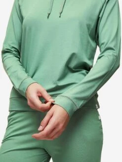 Women's Pullover Hoodie Basel Micro Modal Stretch Sage Green -Derek Rose Shop womens jersey pullover hoodie basel 14 micro modal stretch green cuff
