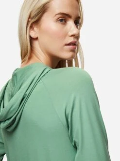 Women's Pullover Hoodie Basel Micro Modal Stretch Sage Green -Derek Rose Shop womens jersey pullover hoodie basel 14 micro modal stretch green hood