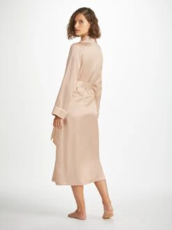 Women's Long Dressing Gown Bailey Silk Satin Champagne 10 Women's Long Dressing Gown Bailey Silk Satin Champagne -Derek Rose Shop womens long dressing gown bailey 3 silk satin cream back