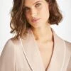 Women's Long Dressing Gown Bailey Silk Satin Champagne 2 Women's Long Dressing Gown Bailey Silk Satin Champagne -Derek Rose Shop womens long dressing gown bailey 3 silk satin cream neckline