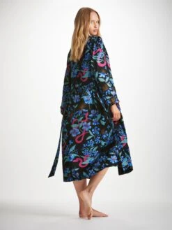 Women's Long Dressing Gown Brindisi 101 Silk Satin Black -Derek Rose Shop womens long dressing gown brindisi 101 silk satin black back