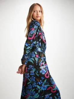 Women's Long Dressing Gown Brindisi 101 Silk Satin Black -Derek Rose Shop womens long dressing gown brindisi 101 silk satin black creative