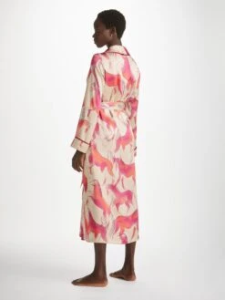 Women's Long Dressing Gown Brindisi 96 Silk Satin Cream -Derek Rose Shop womens long dressing gown brindisi 96 silk satin cream back