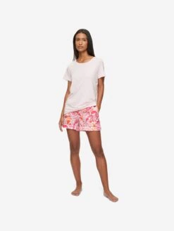 Women's Lounge Shorts Ledbury 61 Cotton Batiste Pink -Derek Rose Shop womens lounge shorts ledbury 61 cotton batiste pink front