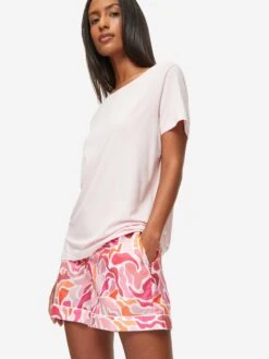 Women's Lounge Shorts Ledbury 61 Cotton Batiste Pink -Derek Rose Shop womens lounge shorts ledbury 61 cotton batiste pink pocket