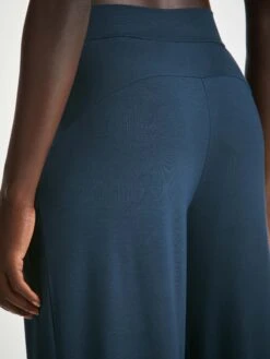Women's Lounge Trousers Basel Micro Modal Stretch Navy -Derek Rose Shop womens lounge trousers basel micro modal stretch navy back seam