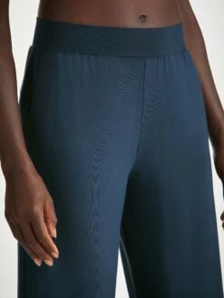 Women's Lounge Trousers Basel Micro Modal Stretch Navy -Derek Rose Shop womens lounge trousers basel micro modal stretch navy waistband