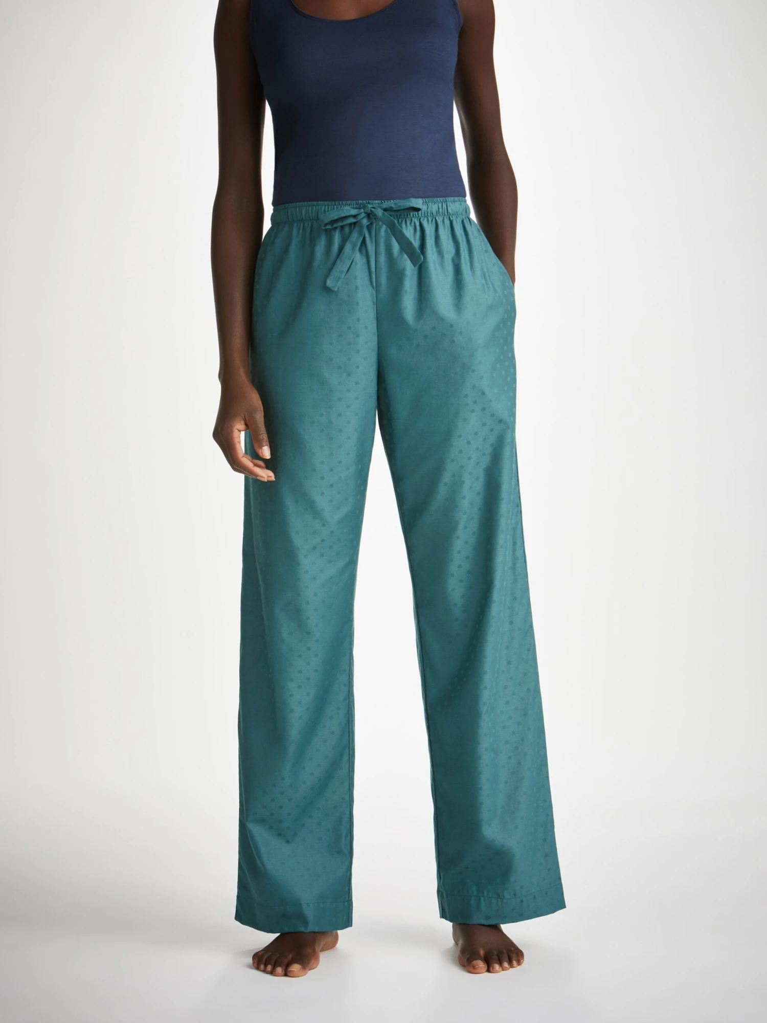 Women's Lounge Trousers Kate 9 Cotton Jacquard Teal 5 Women's Lounge Trousers Kate 9 Cotton Jacquard Teal - Image 3